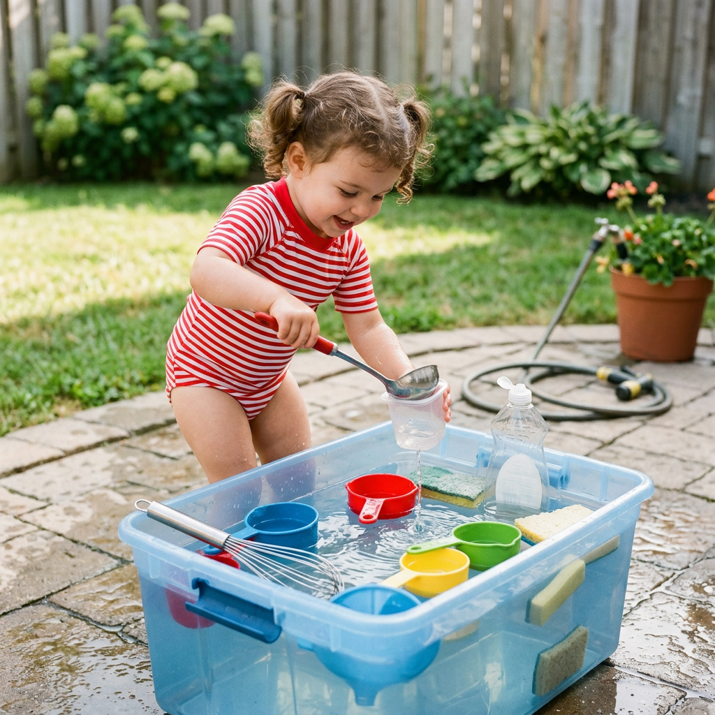 2-year-old water play with household items